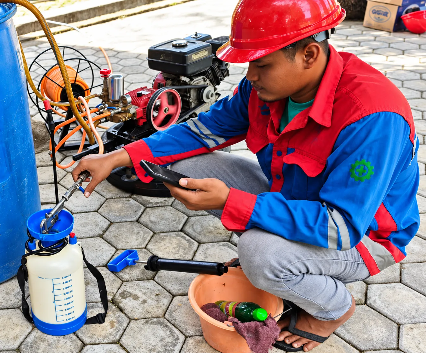 Pekerja sedang meracik pestisida